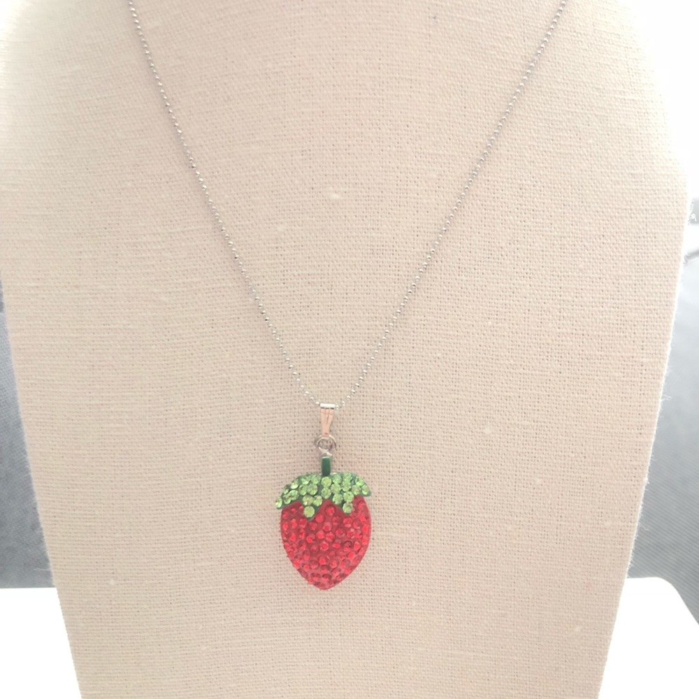 Strawberry pendant sterling silver necklace